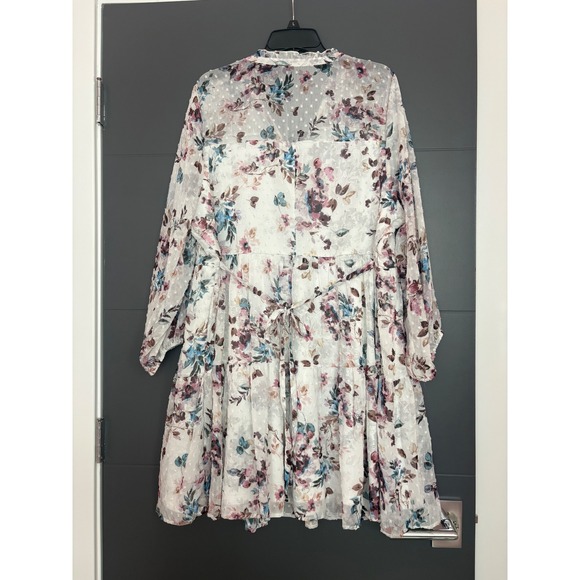 Torrid Floral Clip Dot Chiffon Tiered Mini Dress White Purple Blue Womens 2 2X - Picture 3 of 7